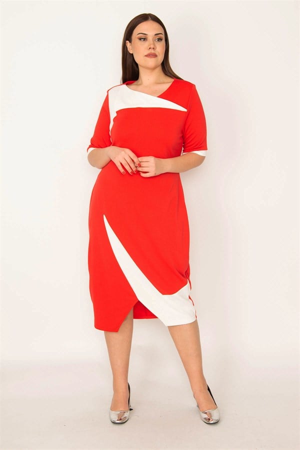 KADIN RENK KOMBİNLİ ELBİSE