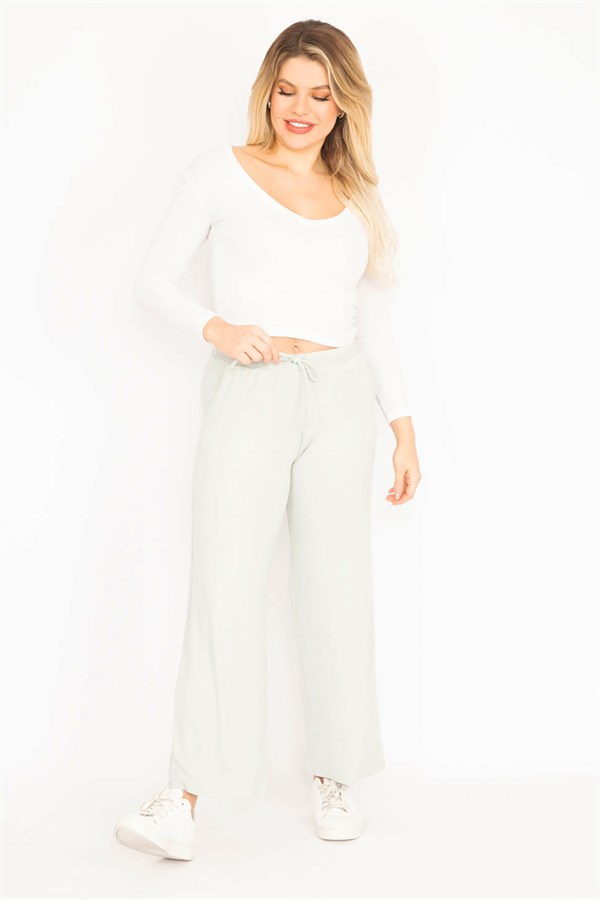 Kadın Bebe Mavisi Kendinden Çizgili Bel Bağcıklı Pantolon 65N35103