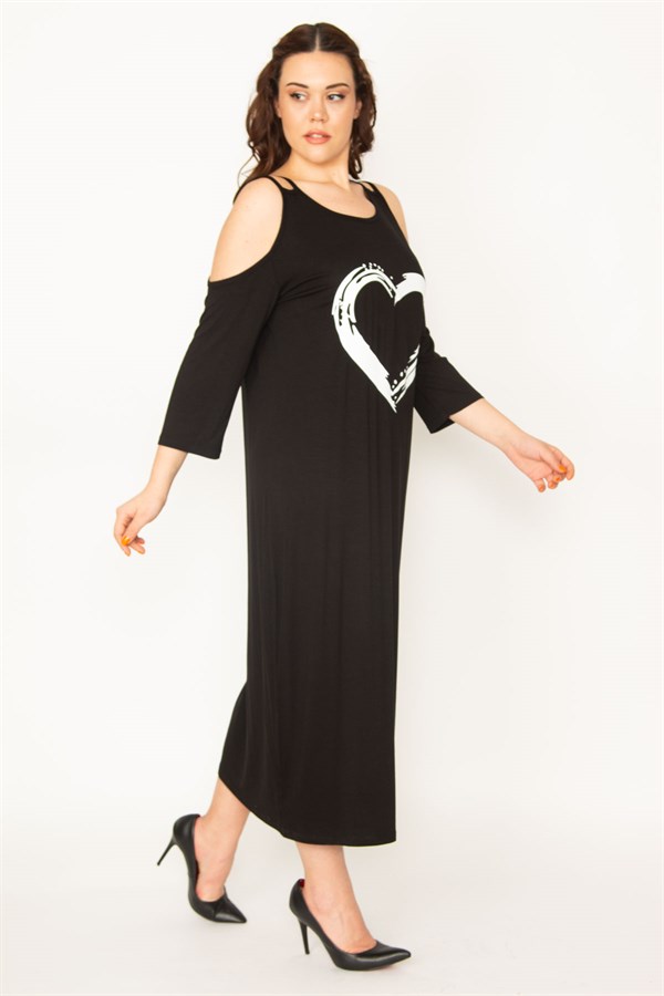 KADIN HAKİ OMUZ DEKOLTELİ ÖN BASKILI ELBİSE