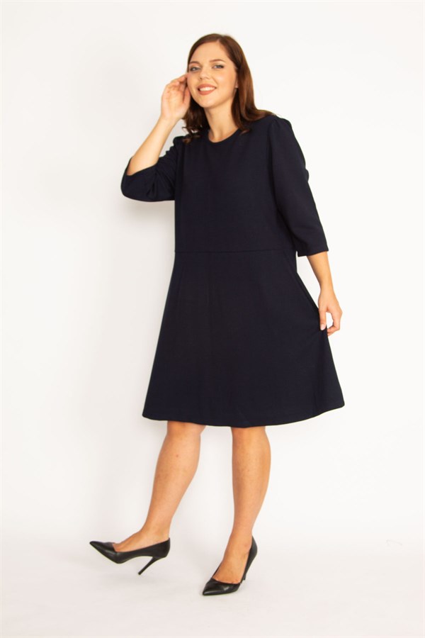 KADIN LACİVERT KAPRİ KOL ARKA FERMUARLI ELBİSE