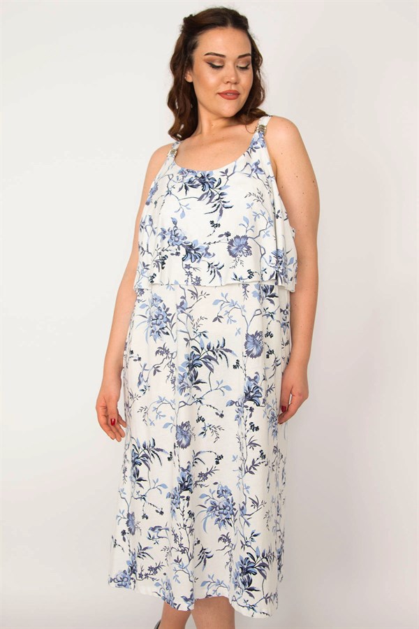 Kadın Kemik Göğüs Volanlı Askılı Elbise 65N33212