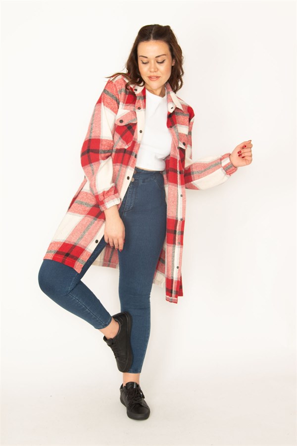 Kadın Bordo Önü Çıtçıt Düğmeli Oduncu Gömlek 65N32726