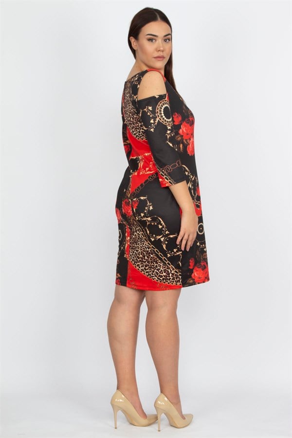 WOMEN'S BLACK OFF-SHOULDER FLORAL PATTERNED DRESS