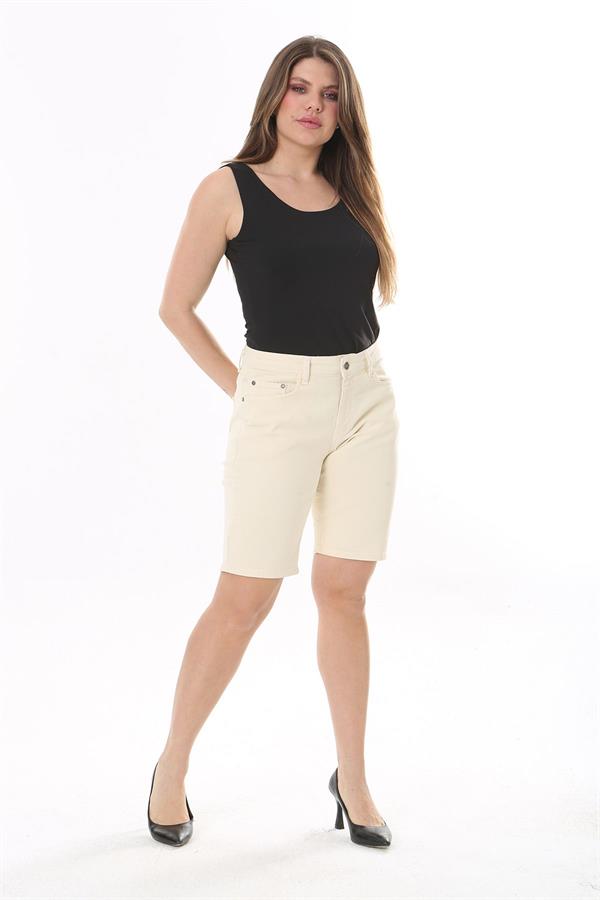 Kadın Büyük Beden Bej 5 Cepli Kot Şort 65N37821
