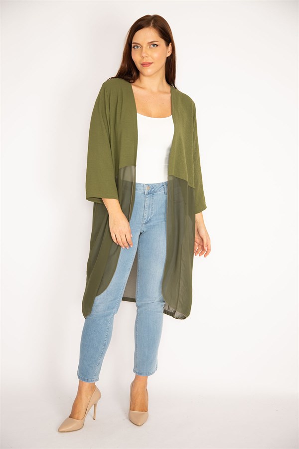 Kadın Haki Alt Kısmı Şifon Hırka 65N34879