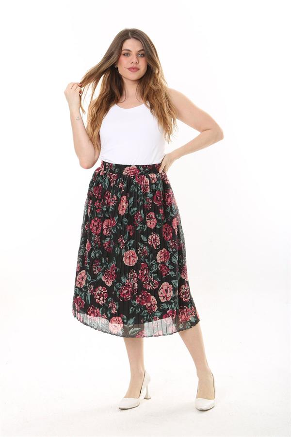 Kadın Büyük Beden Renkli Beli Lastikli Astarlı Pilise Tül Etek 65N37655