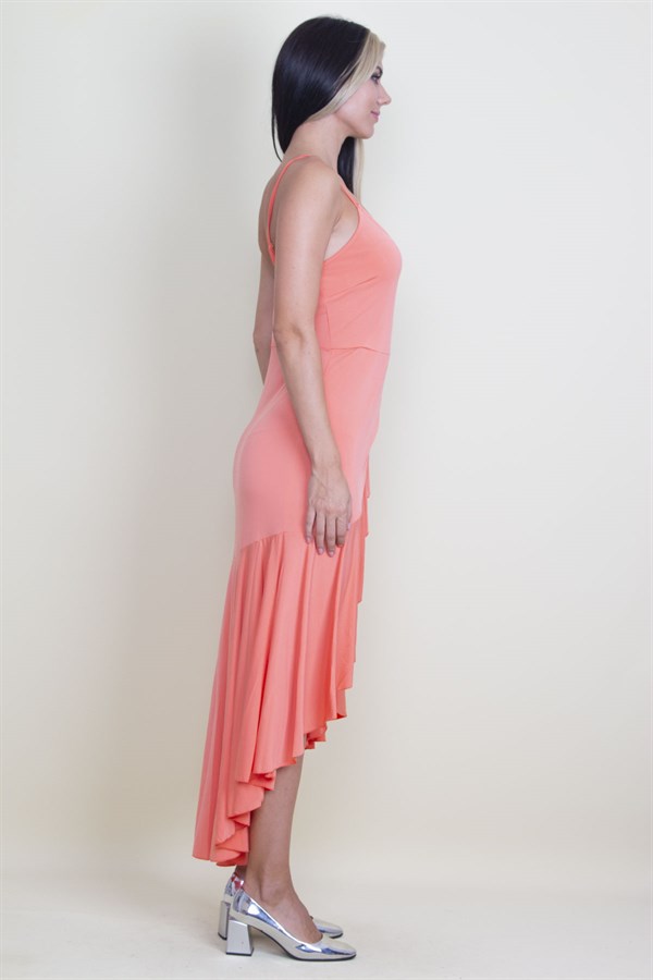 SIRT DEKOLTELİ VOLAN DETAYLI ANVELOP YAKA ELBİSE