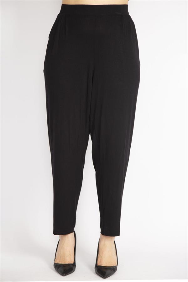 Kadın Siyah Büyük Beden Şalvar Kesim Yan Cepli Viskon Pantolon