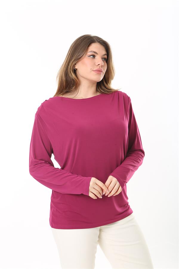 Kadın Büyük Beden Fujya Omuzları Pile Ve Vatka Detaylı Uzun Kollu Bluz 65N37503