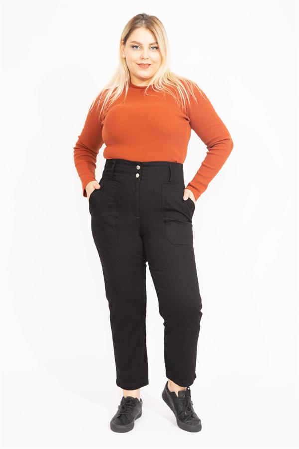 Kadın Siyah Yüksek Bel Takma Cepli Kot Pantolon 65N35549