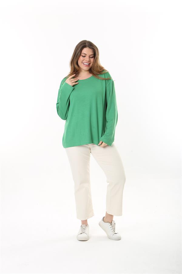 Kadın Büyük Beden Eflatun Bisiklet Yakalı Uzun Kollu Bluz 65N37498