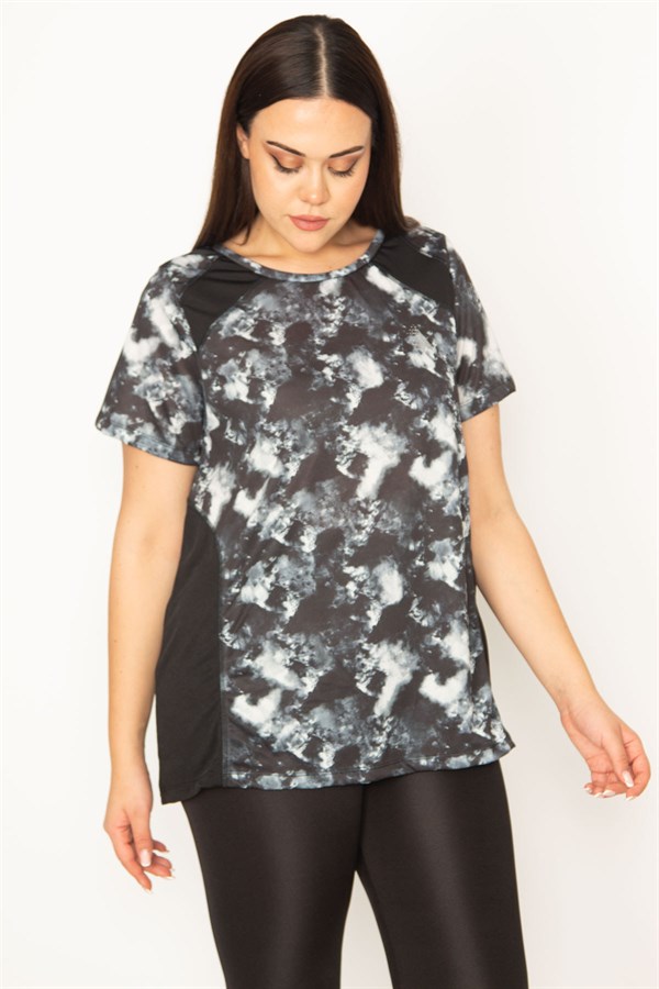 KADIN SİYAH OMUZ VE YAN KUPLARI GARNİLİ SPOR BLUZ