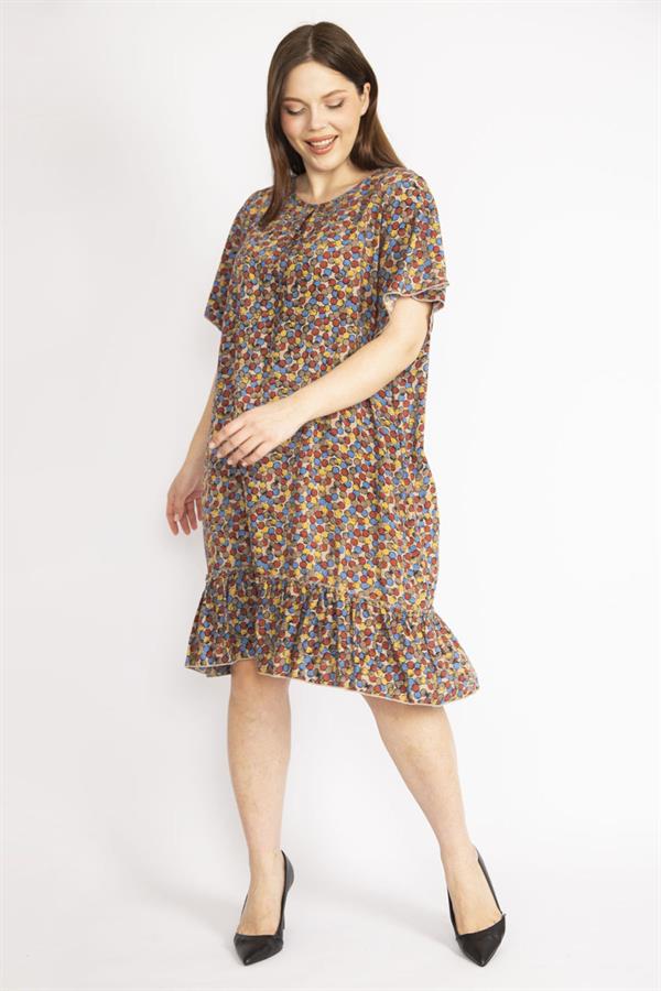 Kadın Bordo Büyük Beden Bisiklet Yakalı Etek Ucu Katlı Elbise