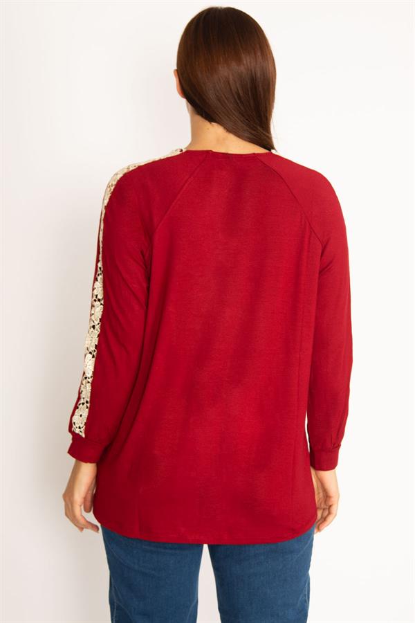 Kadın Bordo Dantel Detaylı Bluz 65N34646