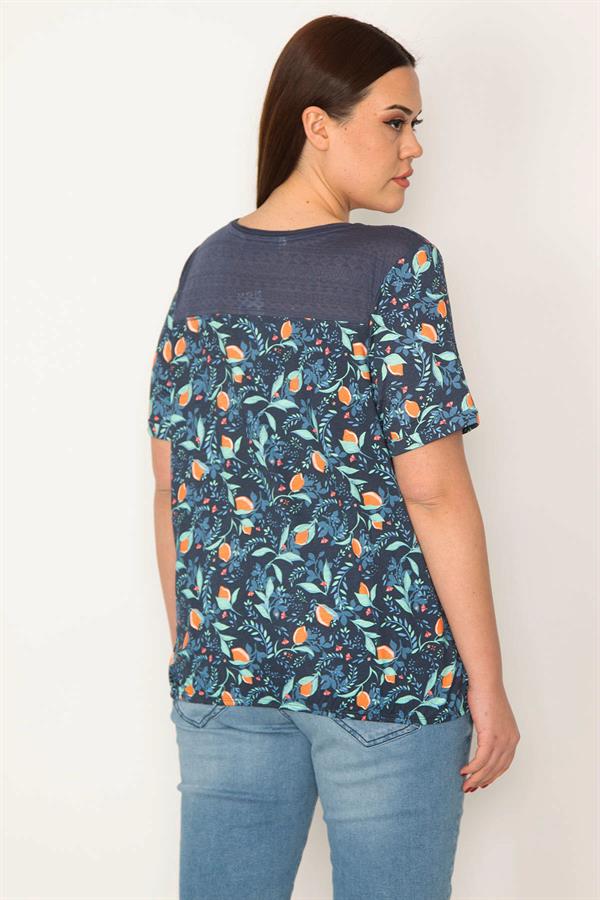 KADIN KEMİK PAMUKLU KUMAŞ BİSİKLET YAKALI ETEK UCU LASTİKLİ ÇİÇEK DESENLİ BLUZ