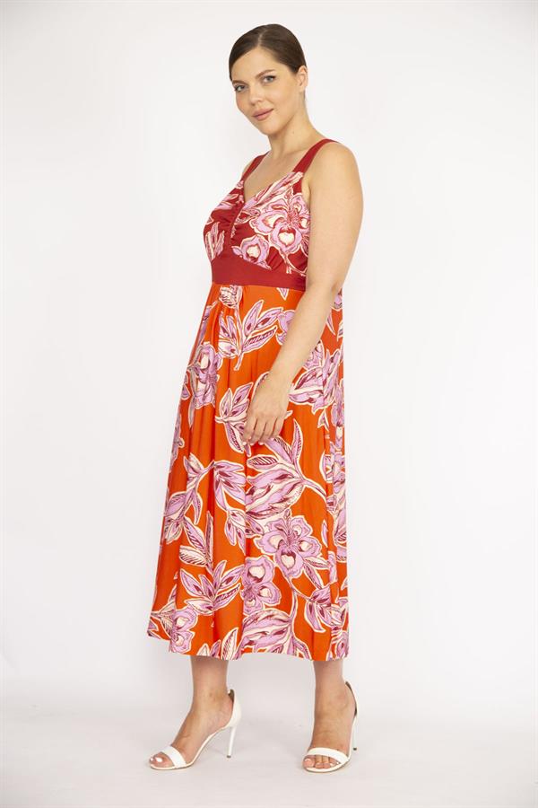 Kadın Renkli Büyük Beden Kalın Askılı Renkli Uzun Elbise