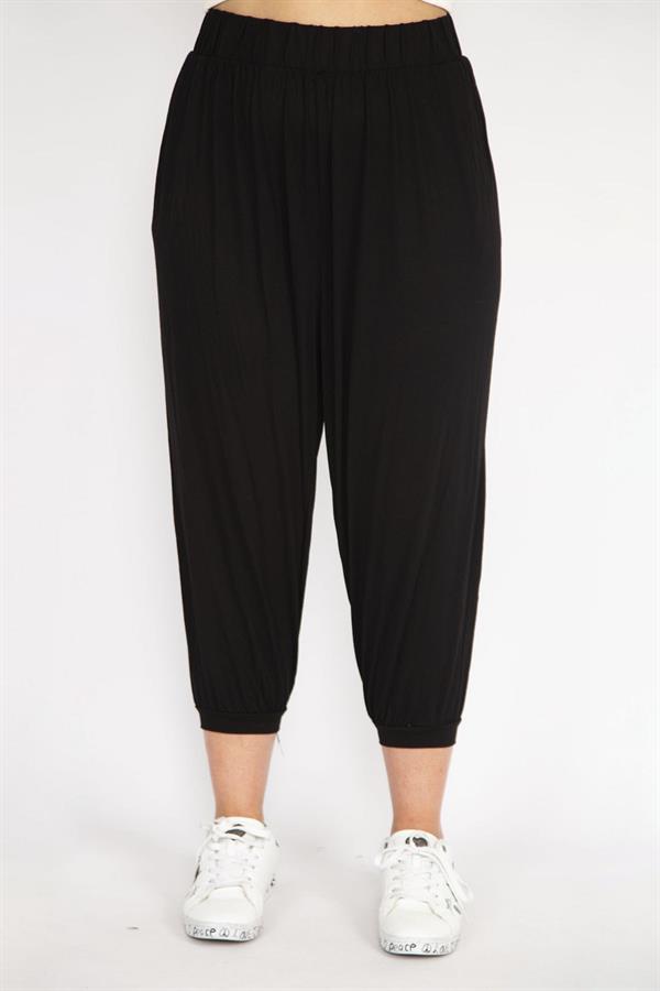 Kadın Büyük Beden Siyah Paça Ribanalı Rahat Kesim Yan Cepli Eşofman Alt