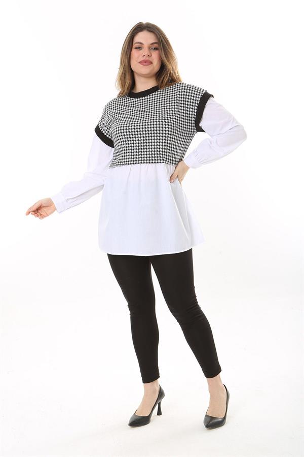 Kadın Büyük Beden Beyaz Kazayağı Ve Poplin Kombinli Tunik 65N37577