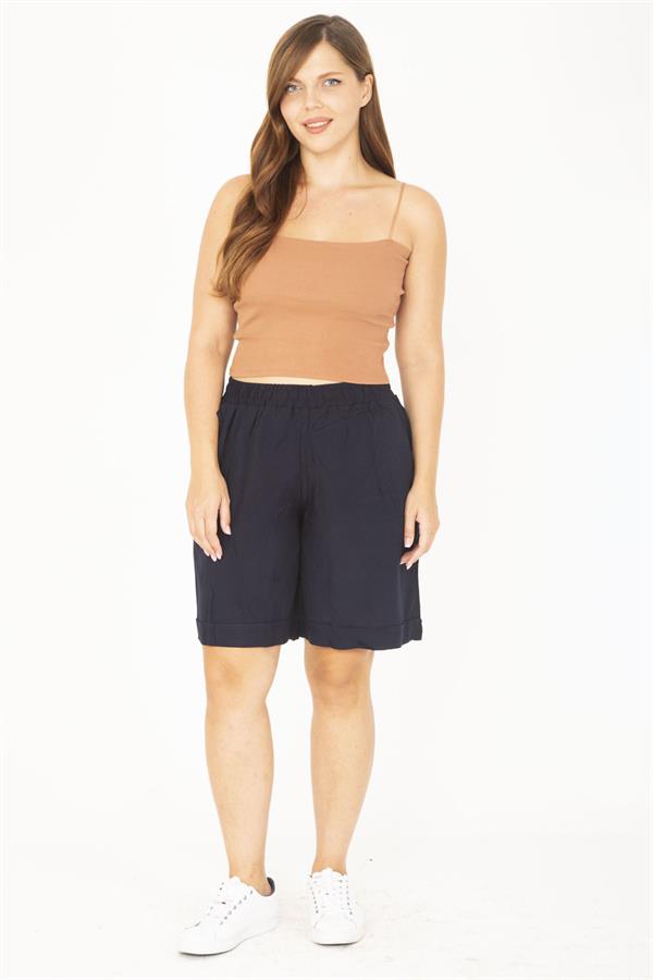 Kadın Büyük Beden Antrasit Dokuma Viskon Kumaş Beli Lastikli Şort 65N36801