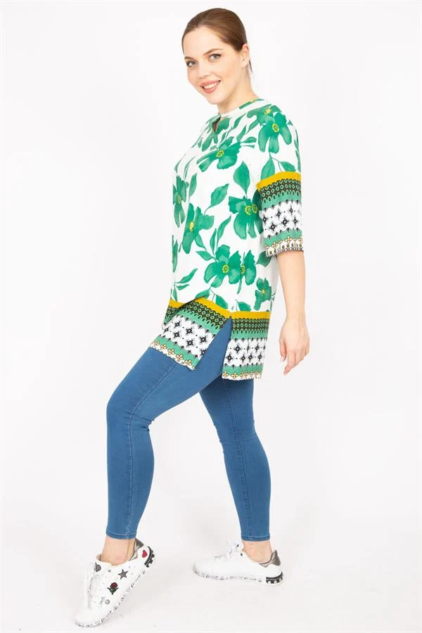 Kadın Fujya Büyük Beden Dokuma Viskon Kumaş Su Desenli Tunik