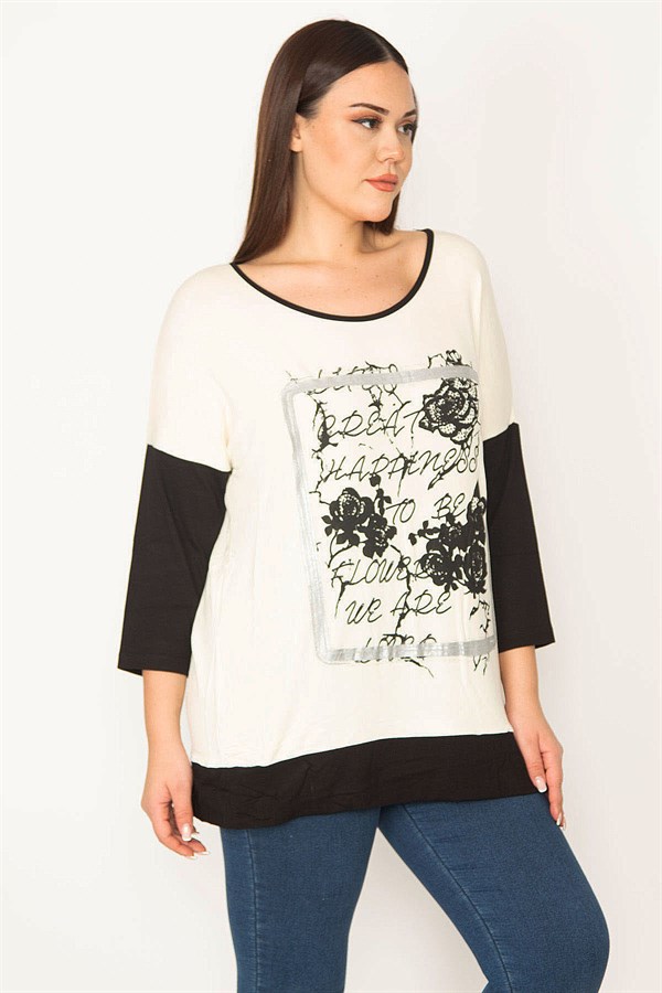 Kadın Kemik Önü Baskı Ve Taş Detaylı İki Renkli Tunik 65N31414