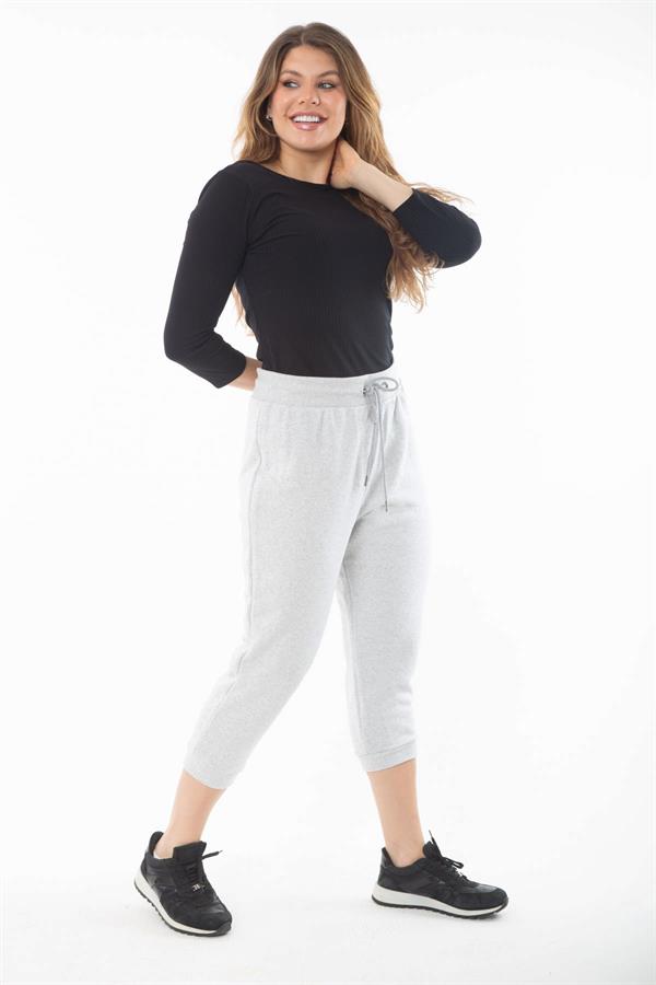 Kadın Büyük Beden Gri Kuşgözü Bağcıklı Eşofman Alt 65N37317