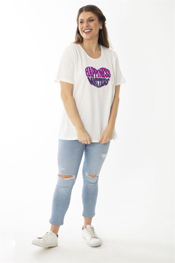 Kadın Büyük Beden Beyaz Pamuklu Kumaş Nakışlı Bluz 65N37099