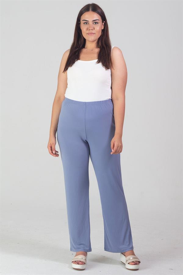 Kadın Büyük Beden Mavi Rahat Kesim Bel Lastikli Pantolon 65N37668