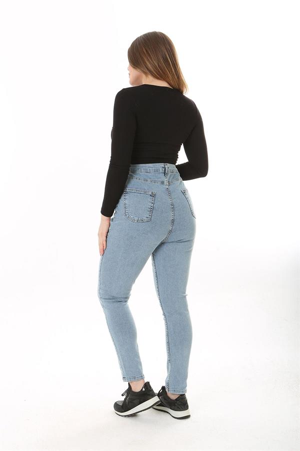 Kadın Büyük Beden Mavi Yüksek Bel Dar Paçalı Likralı 5 Cep Kot Pantolon 65N37644