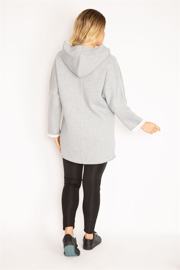 Kadın Antrasit Ön Fermuarlı Cep Ve Kapşonlu Mont 65N35108
