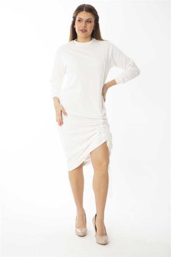 Kadın Büyük Beden Kemik Eteği Lastik Büzmeli Sweatshirt Elbise 65N37082