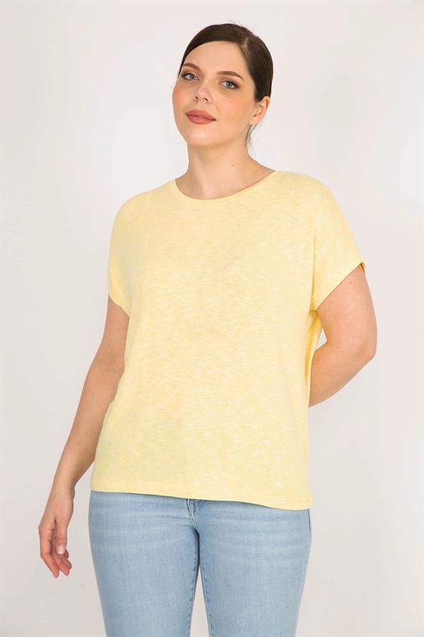 Kadın Sarı Büyük Beden Bisiklet Yakalı Düşük Kollu Bluz