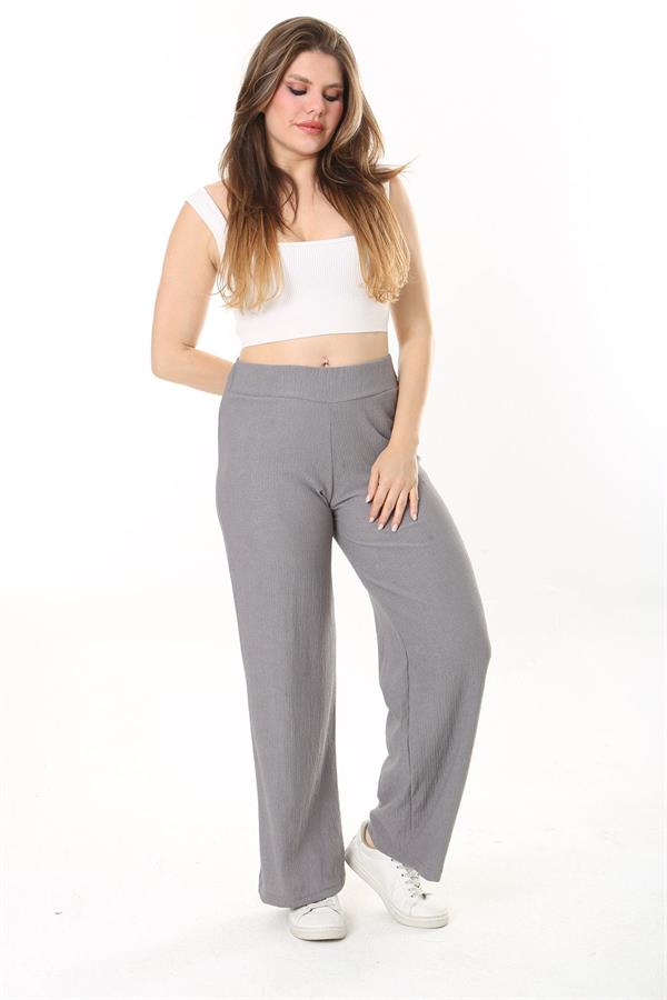 Kadın Büyük Beden Gri Beli Lastikli Bürümcük Pantolon 65N37888