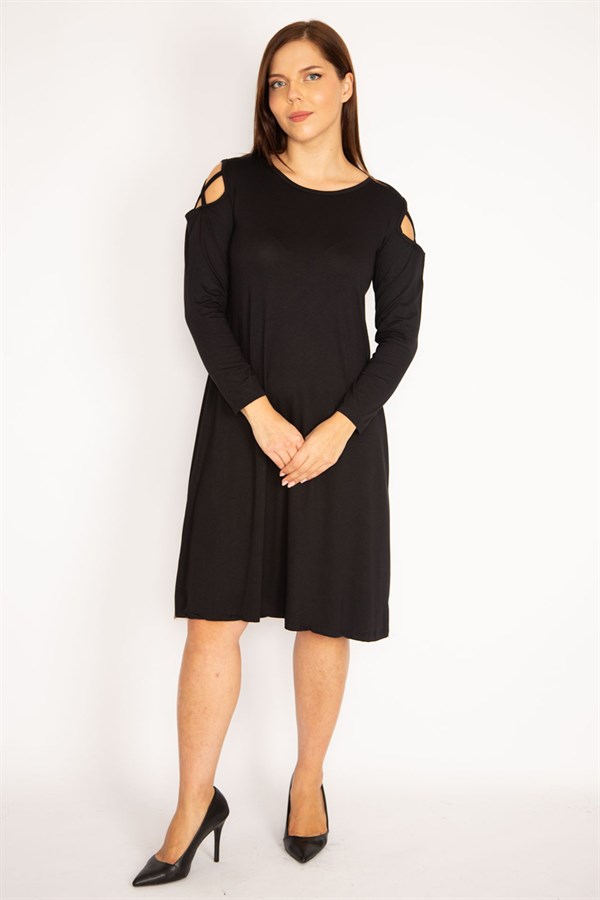 Kadın Siyah Omuz Detaylı Elbise 65N34954