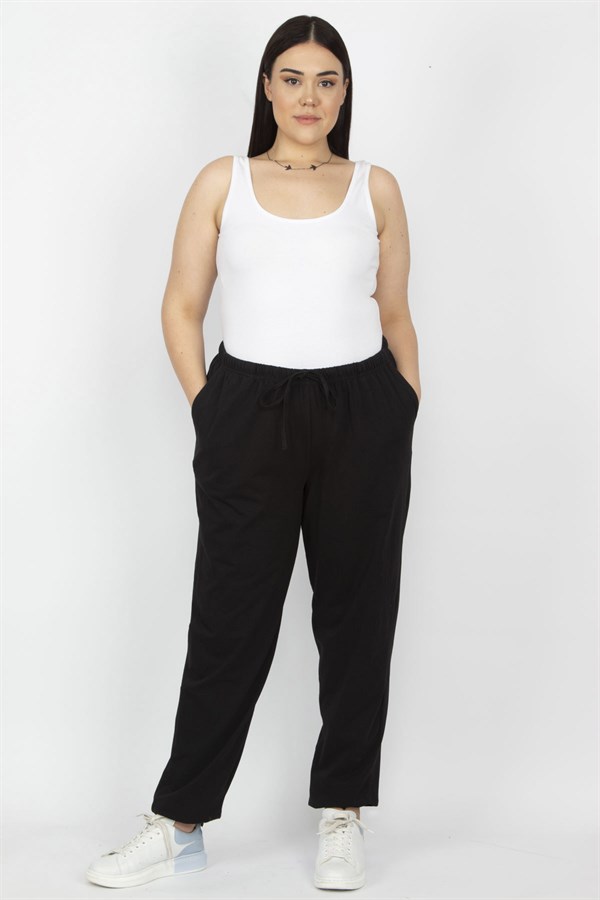 Kadın Siyah Pamuklu Kumaş Yan Cepli Eşofman Alt 65N35476