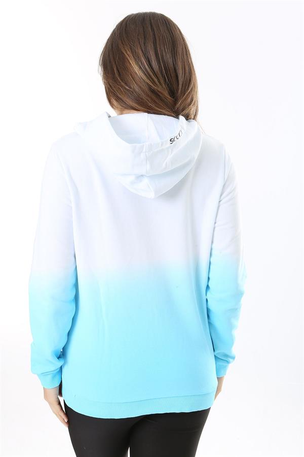 Kadın Büyük Beden Renkli İki İplik Sim Ve Ön Baskı Detaylı Kapşonlu Sweatshirt 65N37162