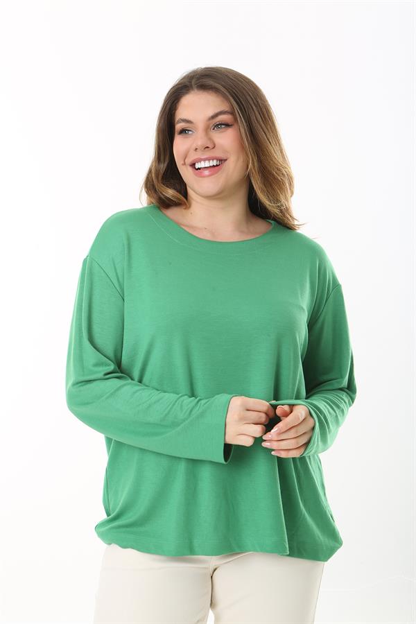 Kadın Büyük Beden Eflatun Bisiklet Yakalı Uzun Kollu Bluz 65N37498