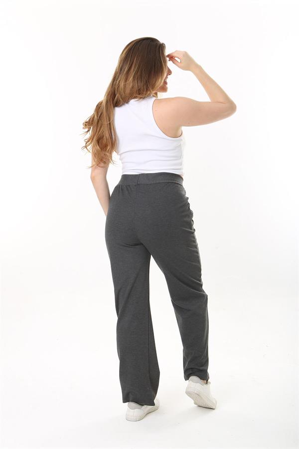 Kadın Büyük Beden Füme Ütü İzi Çima Dikişli Likralı Yan Cepli Pantolon 65N37564