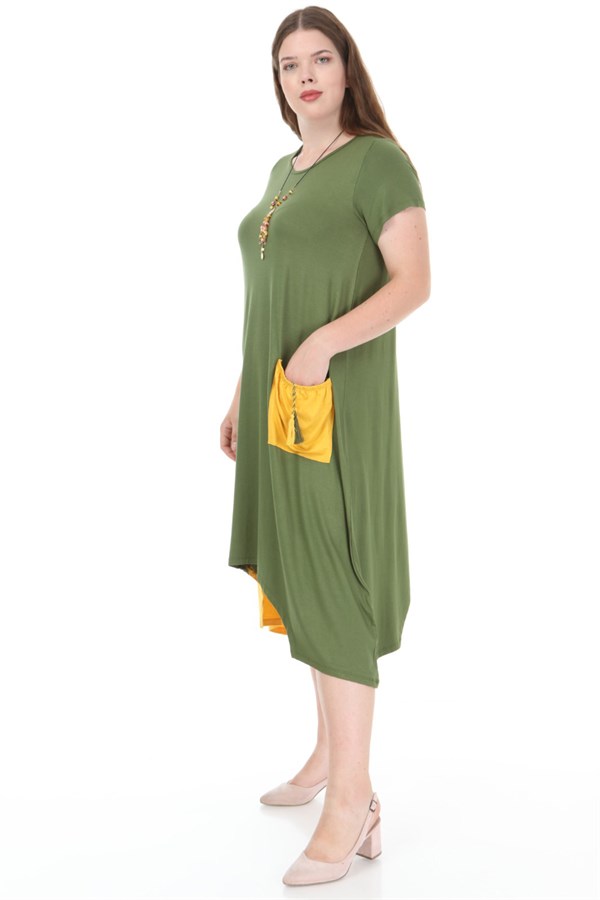 Kadın Haki Cep Detaylı Garnili Elbise 65N23077