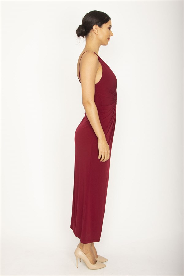 ROBE FEMME BORDEAUX À BRETELLES SUR LE DEVANT