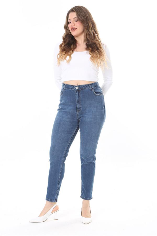 Kadın Büyük Beden Yüksek Bel Dar Paçalı Likralı Kot Pantolon 65N38090