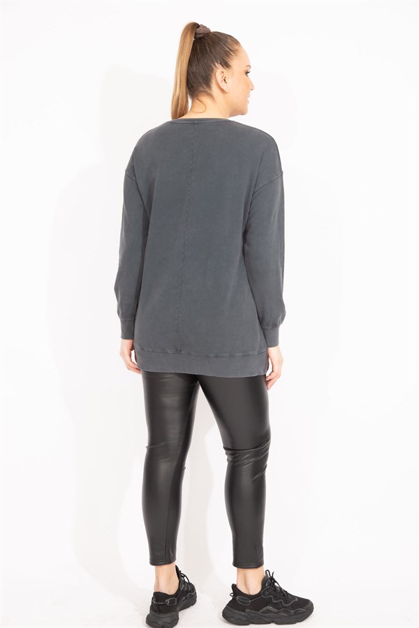 Kadın Füme Taş Detaylı Sweatshirt   65N35493