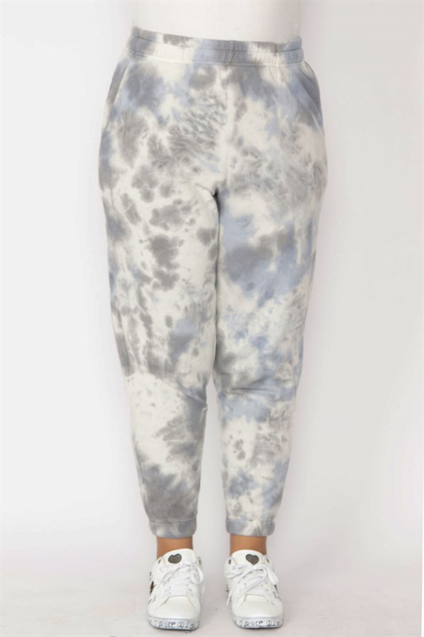 Kadın Gri İçi Şardonlu 3 İplik Kumaş Bel Ve Paça Lastikli Batik Desenli Pantolon 65N29150