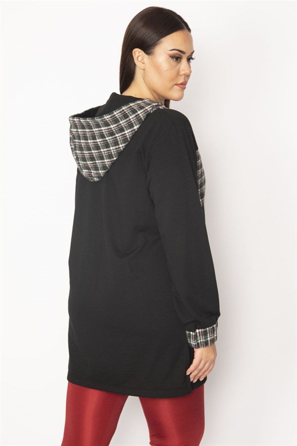 Kadın Bordo Ekose Desen Detaylı Kapşonlu Mont 65N29568