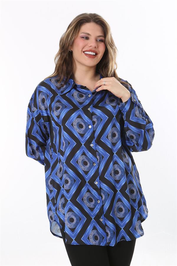 Kadın Büyük Beden Pembe Ön Düğmeli Saten Bluz 65N38017