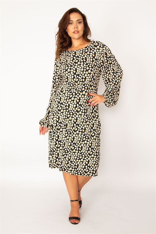 Kadın Renkli Bel Detaylı Uzun Kollu Elbise 65N34050