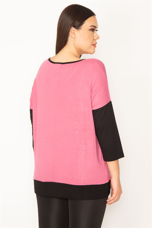 Kadın Gül Kurusu Önü Baskı Ve Taş Detaylı İki Renkli Tunik 65N31413