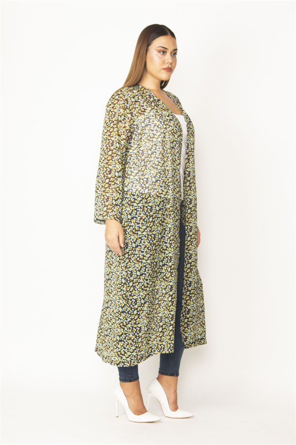 Kadın Kırmızı Şifon Kumaş Desenli Uzun Hırka 65N28497