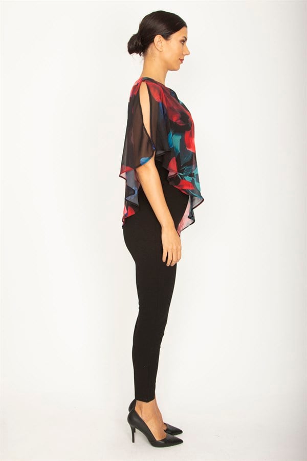 KADIN SİYAH ÜST KISMI ŞİFON PELERİN DETAYLI TULUM