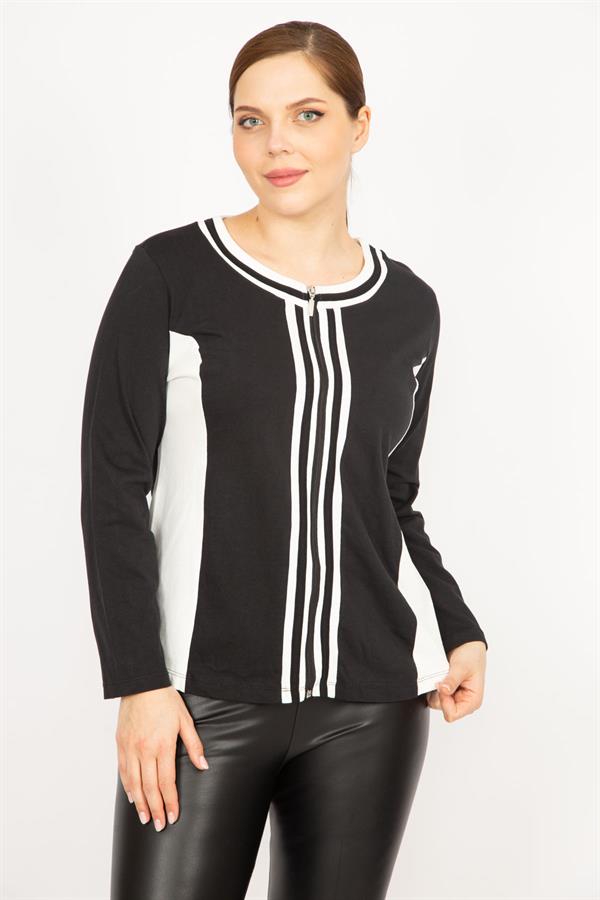 Kadın Siyah Büyük Beden Ön Fermuarlı Astarsız Spor Ceket